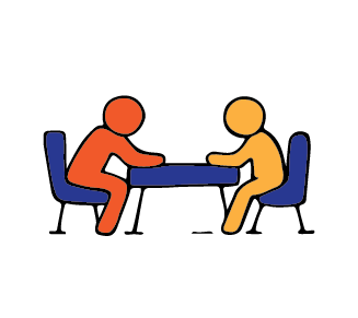 Graphic drawing of 2 people sitting at a table