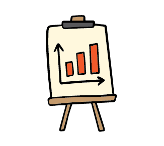 Graphic drawing of an easel with a bar graph