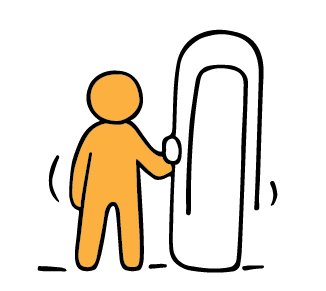 Graphic drawing of a stick figure standing next to a paper clip the size of a person.