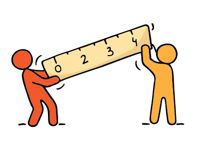 Graphic drawing of two stick figures holding a ruler.